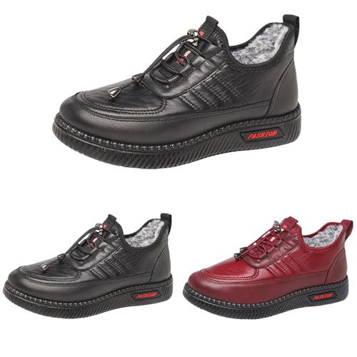 FGUUTYM Winterschuhe Damen Winter Fleece Gefüttert Winterboots Warm Low Top Stiefeletten Halbschuhe Schnürstiefeletten Rutschfest Lederschuhe Wanderschuhe Trekkingschuhe Arbeitsschuhe Thermoschuhe von FGUUTYM