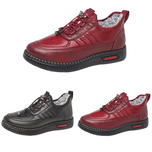 FGUUTYM Winterschuhe Damen Winter Fleece Gefüttert Winterboots Warm Low Top Stiefeletten Halbschuhe Schnürstiefeletten Rutschfest Lederschuhe Wanderschuhe Trekkingschuhe Arbeitsschuhe Thermoschuhe von FGUUTYM