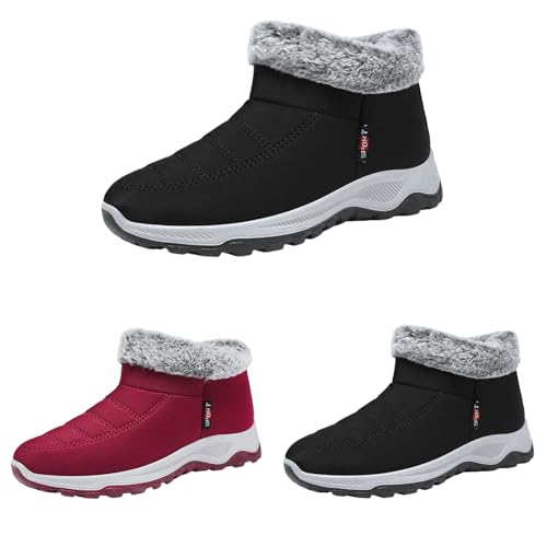 FGUUTYM Winterstiefel Winter Warm Damen Gefüttert Plus Samt Ankle Boots Winterboots Wasserdicht Rutschfest Schneestiefel Extra Weit Komfort Thermostiefel Winterschuhe Schlupfstiefel Halbstiefel von FGUUTYM