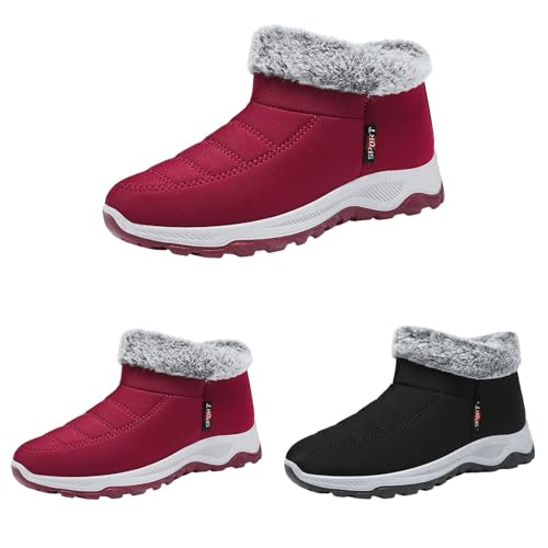 FGUUTYM Winterstiefel Winter Warm Damen Gefüttert Plus Samt Ankle Boots Winterboots Wasserdicht Rutschfest Schneestiefel Extra Weit Komfort Thermostiefel Winterschuhe Schlupfstiefel Halbstiefel von FGUUTYM