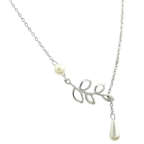 FGUUTYM Woman Droplet Thread Necklace Silver Tone Elegant Jewelry for Everyday Wear Personality Pearl Drop Necklace Collarbone Chain Halskette Münze (White, One Size) von FGUUTYM