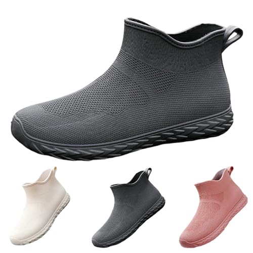 Gummistiefel Damen Ankle Boots Kurz Wasserdichte Leichte Regenstiefel Regenschuhe Garten, Angeln, Outdoor Stiefeletten Einfarbig Flach Wasserschuhe Bootsschuhe Angelstiefel Gartenschuhe von FGUUTYM