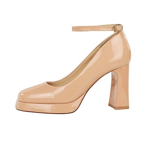 Halbschuhe Damen Mary Jane Schuhe Party Hochzeit Kleid Schuhe Slingpumps Mit Blockabsatz Plateau High Heels Absatzschuhe Leder Hochzeitsschuhe Elegant Und Bequem Trachtenschuhe Abendschuhe von FGUUTYM