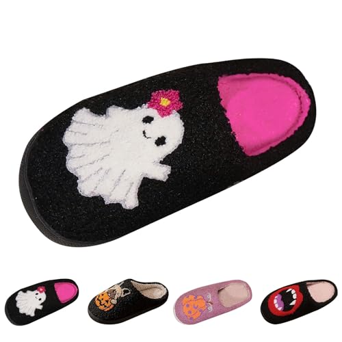 Halloween-Hausschuhe für Unisex - Süße Flauschige Winterschuhe, Damen Herren superweich & warm Pantoffeln, Winter Warme Plüsch Filzpantoffeln Weichen Sohlen Schlupfschuhe Schlappen von FGUUTYM