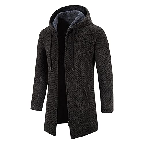 Herren Strickjacke Mit Reissverschluss Cardigan Lang Feinstrick Fleecejacke Mit Kapuze Warm Gefüttert Wintermantel Langarm Strick-Sweatshirt Winterjacke Pullover Plüsch Hoodie Jacke Trachtenjacke von FGUUTYM
