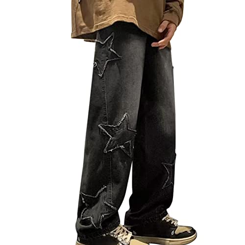 Herren Y2k Herren Hip Hop Jeanshose Denim Jogger Lose Goth Hose Streetwear Loose Fit Straight Leg Lockere Gewaschene Jeanshosen Teenager Jungen Skateboard Hose Herren Jogginghose Baggy Jeans von FGUUTYM