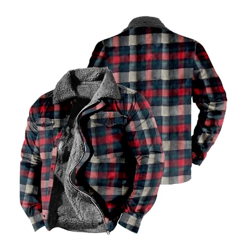 Holzfällerhemd Herren Gefüttert Reißverschluss Flanell Jacke Fleecejacke Wärme Fleece Gefütterte Jacken Stehkragen Winterparka Übergangsjacke Dicke Winter Jacke Outdoor Jacke Arbeitsjack Thermohemd von FGUUTYM