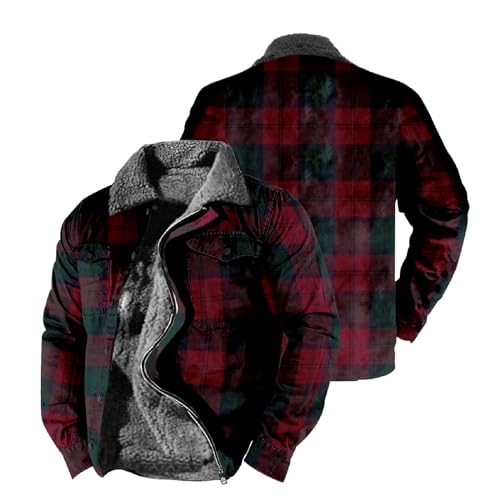 Holzfällerhemd Herren Gefüttert Reißverschluss Flanell Jacke Fleecejacke Wärme Fleece Gefütterte Jacken Stehkragen Winterparka Übergangsjacke Dicke Winter Jacke Outdoor Jacke Arbeitsjack Thermohemd von FGUUTYM