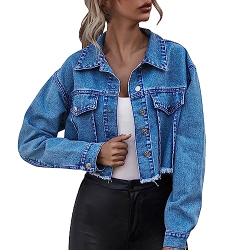 Jeansjacke Damen Kurz - Jeans Hemdjacke Button Down Jeanshemd Übergangsjacke Frühling Jeansbluse Trucker Jacke Dünne Jacke Jeans Jacken Jeansjacken Leichte Sommer Jacke Denim Freizeit Frühlingsjacke von FGUUTYM