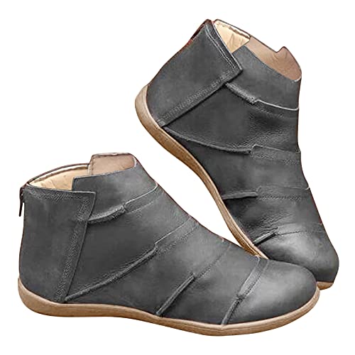 Lederstiefel Damen High Top Sneaker Leder Ankle Boots Reißverschluss Halbschuhe Lederschuhe Kurz Stiefeletten Outdoorschuhe Wanderschuhe Trekkingschuhe Kurzstiefel Arbeitsstiefel Flache Biker Bootie von FGUUTYM