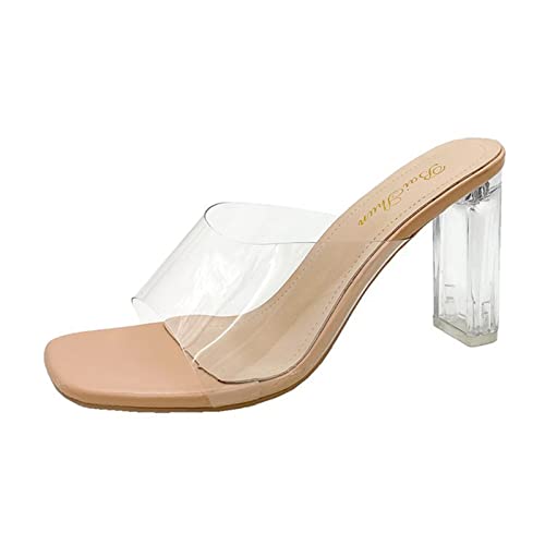 Pantoletten Damen Mit Absatz - Pumps Damen High Heels Sexy Absatzschuhe Transparent Kleid Schuhe Peep Toe Sandalen Hochzeitsschuhe Party Schuhe Sommer Sandaletten Strandschuhe Kristall Schuhe Gr.37-42 von FGUUTYM