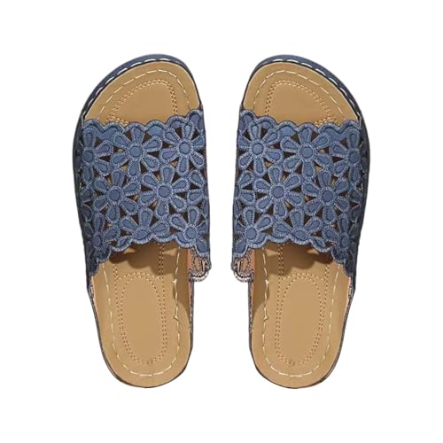Pantoletten Damen Mit Fussbett Leder Orthopädische Sandalen Peep Toe Plateau Sandaletten Mesh Sommerschuhe Pumps Strandschuhe Rutschfest Hauschuhe Wedges Slippers Slide Schlappen Gr.36-43 von FGUUTYM