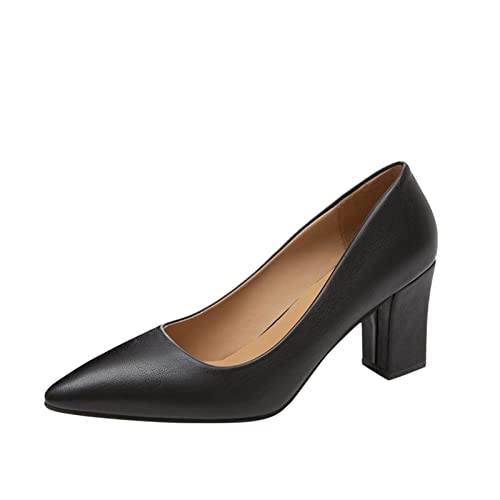 Pumps Damen High Heels Absatzschuhe Blockabsatz Mary Janes Schuhe Kleid Schuhe Lederschuhe Pu-Leder Schuhe Geschlossener Hochzeits-Pumps Spitze Zehenkappe Stöckelschuhe Slip-On Damenschuhe Gr.37-41 von FGUUTYM