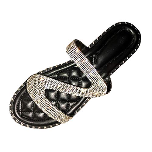 Römische Flip Flops Slipper, Sandalen Damen Flach Strass Hausschuhe Damen Sommer Sandalen Damen Glitzer Slipper Damen Strandsandalen Freizeit Boho Strandschuhe Badelatschen Flach Strand Sandale von FGUUTYM
