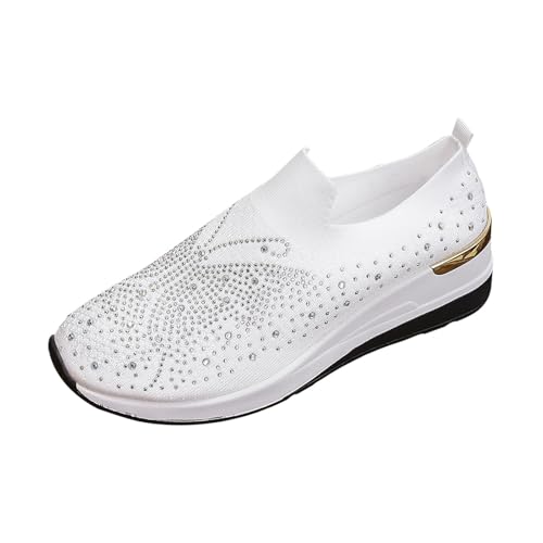Sneaker Damen Mit Keilabsatz High Heels Wedge Walkingschuhe Wasserbohrer Freizeitschuhe Slip On Leicht Weite Turnschuhe Vermascht Atmungsaktive Bequeme Sportschuhe Komfort Laufschuhe von FGUUTYM