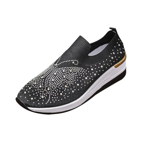 Sneaker Damen Mit Keilabsatz High Heels Wedge Walkingschuhe Wasserbohrer Freizeitschuhe Slip On Leicht Weite Turnschuhe Vermascht Atmungsaktive Bequeme Sportschuhe Komfort Laufschuhe von FGUUTYM