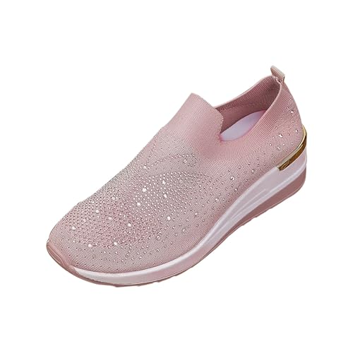 Sneaker Damen Mit Keilabsatz High Heels Wedge Walkingschuhe Wasserbohrer Freizeitschuhe Slip On Leicht Weite Turnschuhe Vermascht Atmungsaktive Bequeme Sportschuhe Komfort Laufschuhe von FGUUTYM
