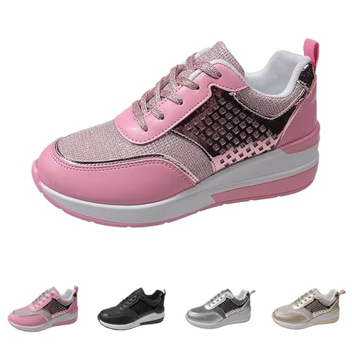 Sneaker Damen Pailletten Outdoor Walkingschuhe Mit Keilabsatz Glitzer Schnürer Fitness Schuhe Sportschuhe Plattform Turnschuhe High Heels Wedge Freizeitschuhe Lässige Komfort Laufschuhe von FGUUTYM