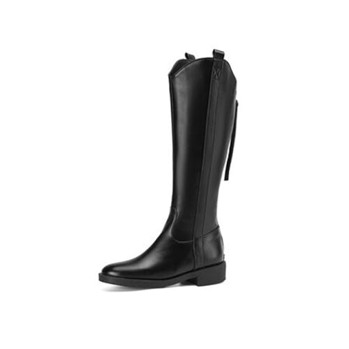 Stiefel Damen Schwarz - Reitstiefel Weitschaftstiefel Cowboystiefel Damenstiefel Pu Leder Westernstiefel Lederstiefel Winterstiefel Schlupfstiefel Arbeitsstiefel Hohe Stiefel Flache Stiefel Gr.34-39 von FGUUTYM
