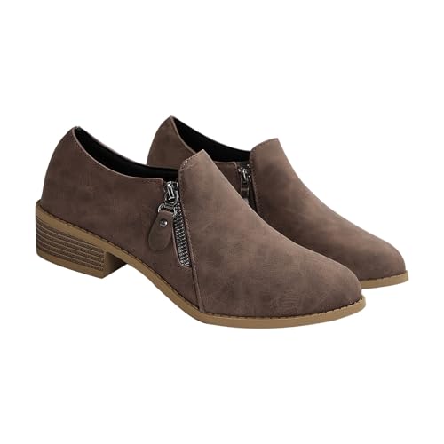 Stiefeletten Damen Mit Absatz Leder Halbschuhe Chelsea Boots Retro Damenstiefel Reißverschluss Kurzschaft Stiefel Schlupfstiefel Lederschuhe Arbeitsstiefel Winterstiefel Freizeitschuhe Gr.36-43 von FGUUTYM