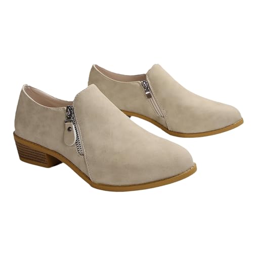 Stiefeletten Damen Mit Absatz Leder Halbschuhe Chelsea Boots Retro Damenstiefel Reißverschluss Kurzschaft Stiefel Schlupfstiefel Lederschuhe Arbeitsstiefel Winterstiefel Freizeitschuhe Gr.36-43 von FGUUTYM