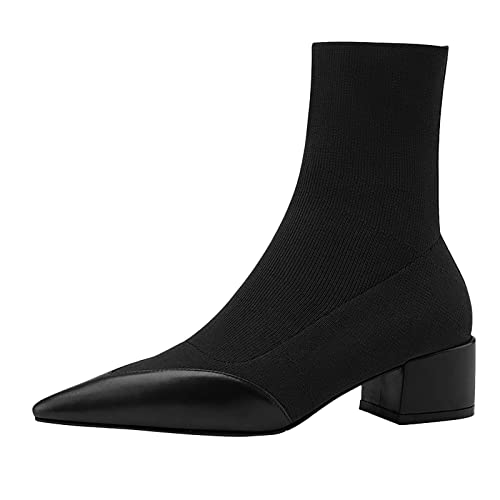 Stiefeletten Damen Schwarz - Chelsea Boots Spitz Stiefelette Mit Absatz Damenstiefel Schlupfstiefel Stretch Sock Ankle Booties Westernstiefel Kurzstiefel Reitstiefel Arbeitsstiefel Halbstiefel von FGUUTYM