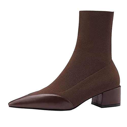 Stiefeletten Damen Schwarz - Chelsea Boots Spitz Stiefelette Mit Absatz Damenstiefel Schlupfstiefel Stretch Sock Ankle Booties Westernstiefel Kurzstiefel Reitstiefel Arbeitsstiefel Halbstiefel von FGUUTYM