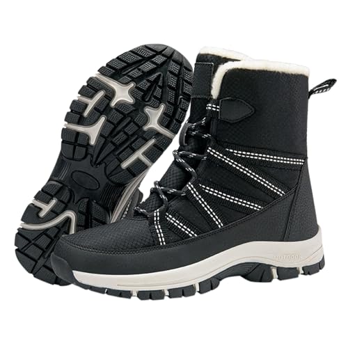 Stiefeletten Damen Winter Gefüttert Winterstiefel Dicke Sohle Robusten Sohlen Winterschuhe Stiefel Wasserdicht Halbschaft Schneestiefel Flauschig Snow Boots Outdoor Trekking Wanderschuhe von FGUUTYM