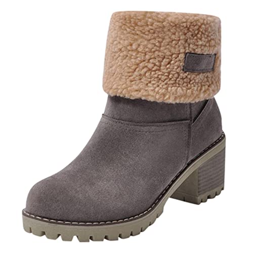 Stiefeletten Damen Winter - Winterstiefel Damen Gefüttert Winterboots Schneestiefel Mit Blockabsatz Schlupfstiefel Wildleder Damenstiefel Kurzschaft Stiefel Arbeits Boots Halbstiefel Warm Winterschuhe von FGUUTYM