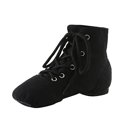 Tanzschuhe Mädchen Junge Weiß Schwarz - Schnür Jazzschuh Segeltuch Tanz Flache Ballsaal Moderne Jazz Gymnastikschuhe Karnevalsstiefel Folklorestiefel Geeignet für Anfänger Showtanztauglich von FGUUTYM