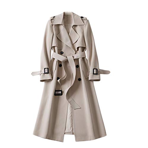 Trenchcoat Damen Lang Winter Zweireihiger Duster Trenchcoat Slim Fit Mit Taschen Mit KnöPfen Winddichter Jacke Cardigan Wintermantel Einfarbig Revers Damenmantel Windjacke üBergangsmantel Parka von FGUUTYM