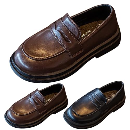 Unisex Kinder Leder Kinderschuhe Slip on Flache Schuhe Mokassins Weiche Sohle Loafers Uniformschuhe Abendschuhe Performance Einzelschuhe Tanzschuhe Halbschuhe Freizeitschuhe von FGUUTYM