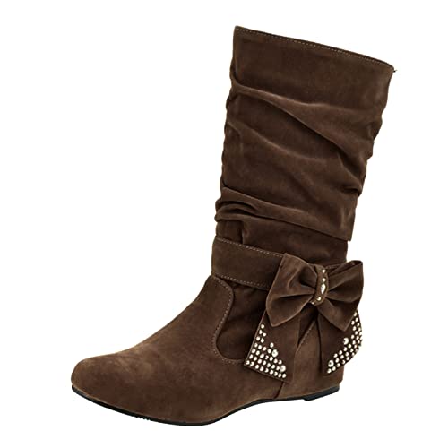 Wildleder Stiefeletten Damen - Elegant Damenstiefel Westernstiefel Mit Fliege Ankle Boots Flache Stiefel Reitstiefel Schlupfstiefel Weitschaftstiefel Herbst Arbeitsstiefel Winterstiefel Winterboots von FGUUTYM