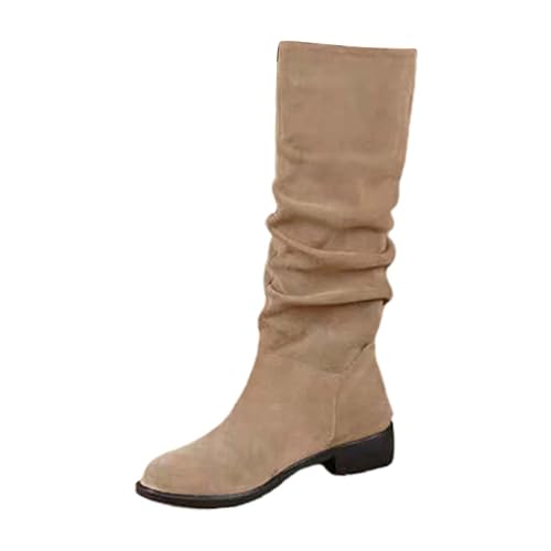 Wildleder Stiefeletten Damen Flache Damenstiefel Schlupfstiefel Kniehohe Cowboystiefel Westernstiefel Schwarz Booties Elegant Halbstiefel Herbst Winter Boots von FGUUTYM