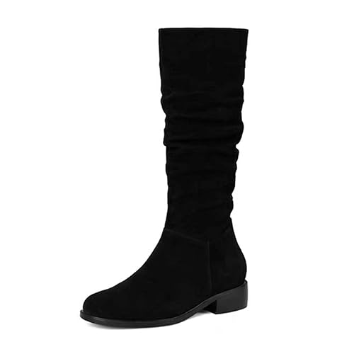 Wildleder Stiefeletten Damen Flache Damenstiefel Schlupfstiefel Kniehohe Cowboystiefel Westernstiefel Schwarz Booties Elegant Halbstiefel Herbst Winter Boots von FGUUTYM