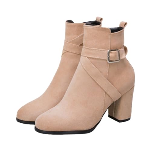 Wildleder Stiefeletten Damen High Heels Damenstiefel Chelsea Boots Mit Blockabsatz Schlupfstiefel Reißverschluss Kurzstiefel Westernstiefel Arbeitsstiefel Herbst Winterstiefel Ankle Booties Gr.34-43 von FGUUTYM