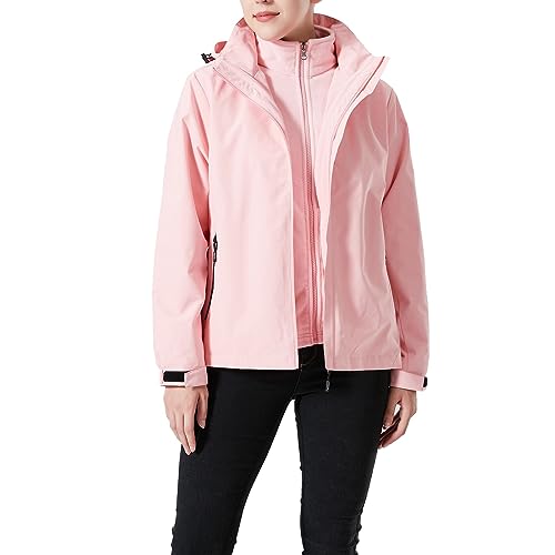 Winterjacke Damen Wasserdichte Regenjacke 2-In-1 Skijacke Mit Fleecejacke Funktionsjacke Gefüttert Regenmantel Softshelljacke Übergangsjacke Wanderjacke Outdoorjacke Winddicht Windbreaker Doppeljacke von FGUUTYM
