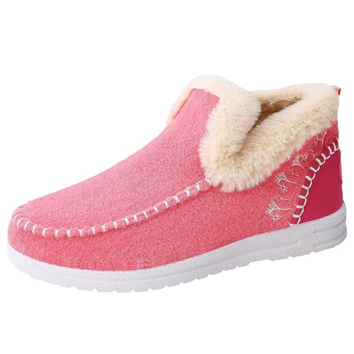 Winterschuhe Damen Winter Fleece Gefüttert Winterboots Low Top Halbschuhe Wanderschuhe Arbeitsschuhe Warme & Bequeme Lederschuhe Plüsch Flauschig Thermoschuhe Winterboots von FGUUTYM