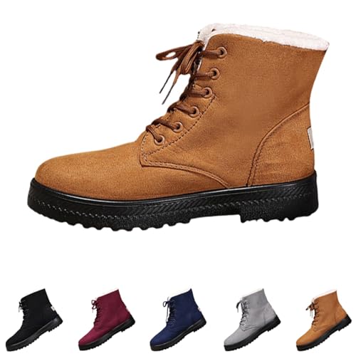 Winterstiefel Damen Mit Schnürung, Winter Gefüttert Warm Schneestiefel Plüsch Flauschig Halbschaft Stiefel Wasserdicht Thermoschuhe Winterschuhe Outdoor Trekking Wanderschuhe Damenstiefel von FGUUTYM