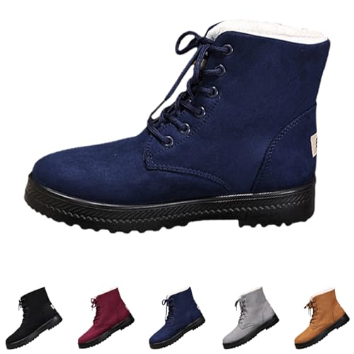 Winterstiefel Damen Mit Schnürung, Winter Gefüttert Warm Schneestiefel Plüsch Flauschig Halbschaft Stiefel Wasserdicht Thermoschuhe Winterschuhe Outdoor Trekking Wanderschuhe Damenstiefel von FGUUTYM