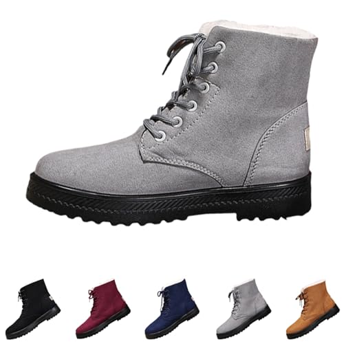 Winterstiefel Damen Mit Schnürung, Winter Gefüttert Warm Schneestiefel Plüsch Flauschig Halbschaft Stiefel Wasserdicht Thermoschuhe Winterschuhe Outdoor Trekking Wanderschuhe Damenstiefel von FGUUTYM