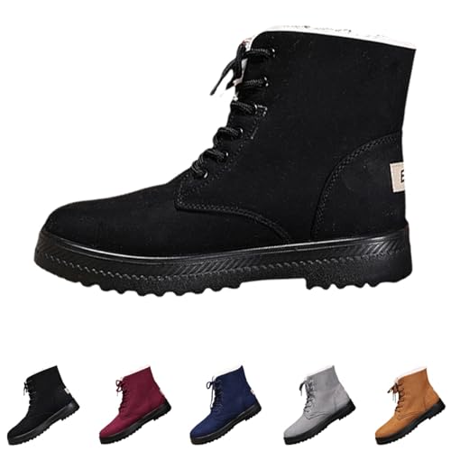 Winterstiefel Damen Mit Schnürung, Winter Gefüttert Warm Schneestiefel Plüsch Flauschig Halbschaft Stiefel Wasserdicht Thermoschuhe Winterschuhe Outdoor Trekking Wanderschuhe Damenstiefel von FGUUTYM