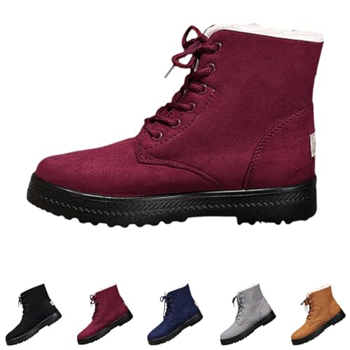 Winterstiefel Damen Mit Schnürung, Winter Gefüttert Warm Schneestiefel Plüsch Flauschig Halbschaft Stiefel Wasserdicht Thermoschuhe Winterschuhe Outdoor Trekking Wanderschuhe Damenstiefel von FGUUTYM