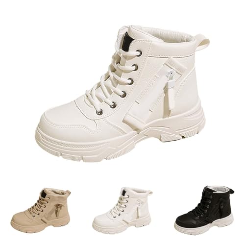 Winterstiefel Damen Winter Schnürstiefel Gefütterte Fluffy Wärme Arbeitsstiefel Kurzstiefel Schneestiefel Plus Samt Komfort Winterschuhe Wasserdicht Rutschfeste Trekkingstiefel Thermostiefel von FGUUTYM