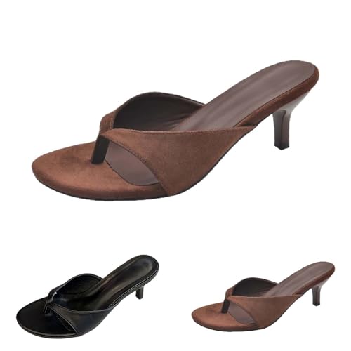 Zehentrenner Sandalen Mit Stiletto Absatz Damen Sommer Offener Zehenbereich Flip-Flops Outdoor Leicht Rutschfest Elegant Slip-On-Hausschuhe Pumps Lässig Bequem Pantoletten Sommerschuhe von FGUUTYM