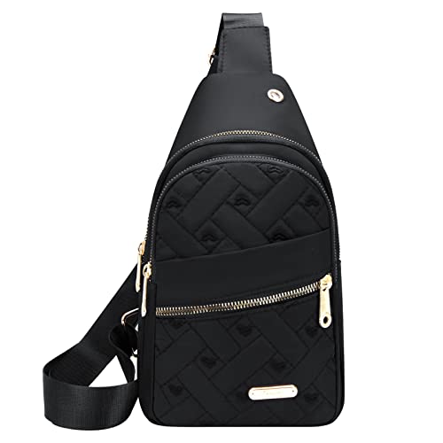 Zwei - Taschen Frauen Umhängetasche Mode Dekoration Muster Praktische Große Kapazität Leichte Zipper Waistpack Handy Taschen 3,4 (Black, One Size) von FGUUTYM