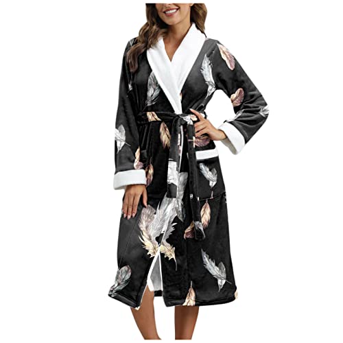 morgenmantel Damen Bademantel flauschig mit Fleece-Bademantel weiß Kimono Robe Saunamantel Herren Winter Plüsch Negligee Hausanzug Kuschelige Loungewear Nachtwäsche Schlafanzug Nachthemd von FGUUTYM