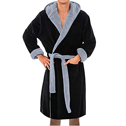 morgenmantel herren kuschelig Kuschelfleece Bademantel mit Kapuze und Taschen Größe warm Frotte Plüsch Warme Hausmantel Lang Weich Saunamantel für Spa und Urlaub, Soft Robe, Geschenke fur Manner von FGUUTYM