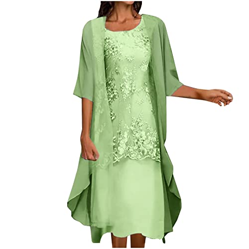 FGVFCS Brautmutter Kleider für Hochzeit Sommerkleid Midikleid mit Chiffon Cardigan Strandkleider Ärmelloses Kleid Urlaubskleider für Damen UK Zweiteilige Sonnenkleider Abend Party Midikleid, Green15, von FGVFCS