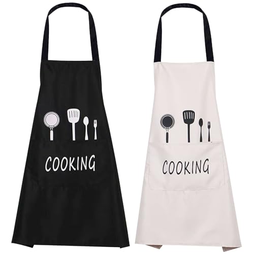 FGen 2 Stücke Schürze, Küchenschürze, Wasserdichte Kochschürze mit Taschen, Grillschürze für Herren Damen, für Kochen, Küche, Gartenarbeit, Restaurant, Malen, Hausarbeit von FGen